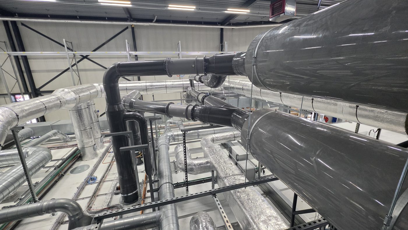 Gelaste PVC-kanalen met flensovergangen naar de luchtbehandeling