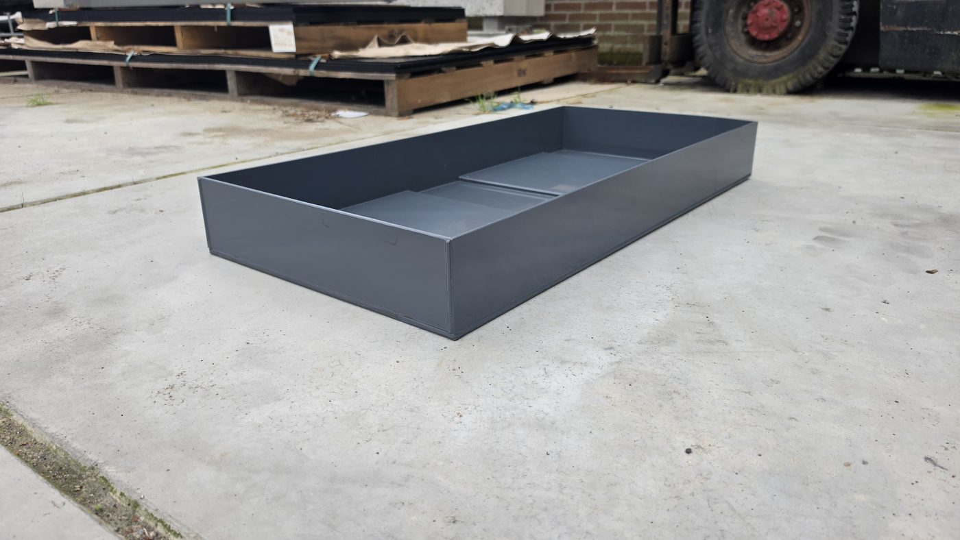 Lekbak in grijs PVC met twee compartimenten